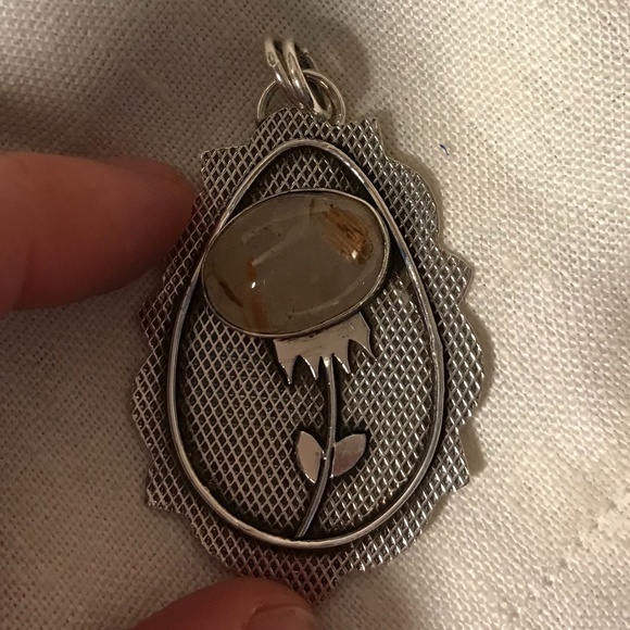 Sterling 925 silver golden rutile stone handmade artisan pendant jewelry gift - Picture 3 of 7